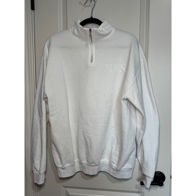 Jerzees Nublend White Quarter Zip Sweatshirt Mrs Bridal Pullover L